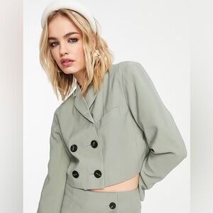 Topshop Sage Green Cropped Blazer